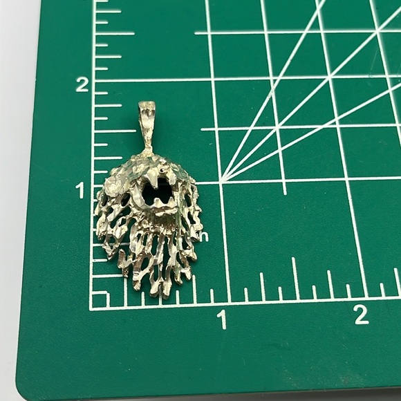 Artisan Lion Head Pendant Sterling Silver Diamond Cut Textured Lion Necklace - Picture 14 of 14